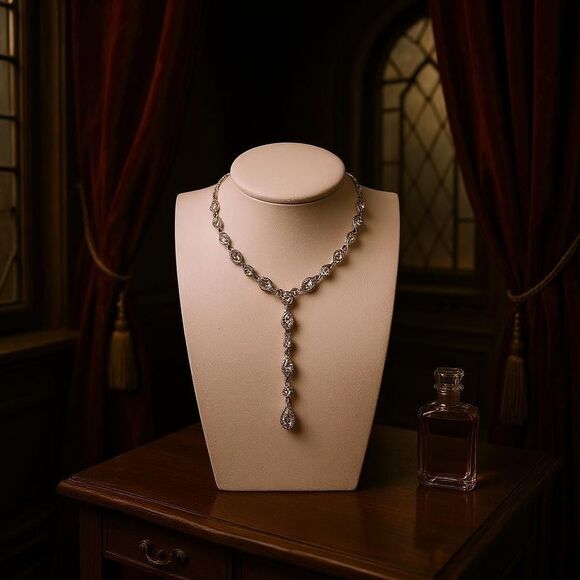 Avon Silver Tone & Clear Rhinestone Dangling Teardrop Necklace - Picture 1 of 4